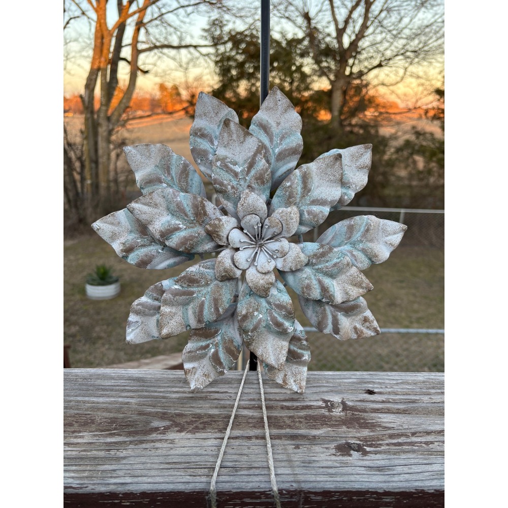 Rustic Metal Flower Wall Art 12 Inch Distressed Verdigris Floral Garden Decor